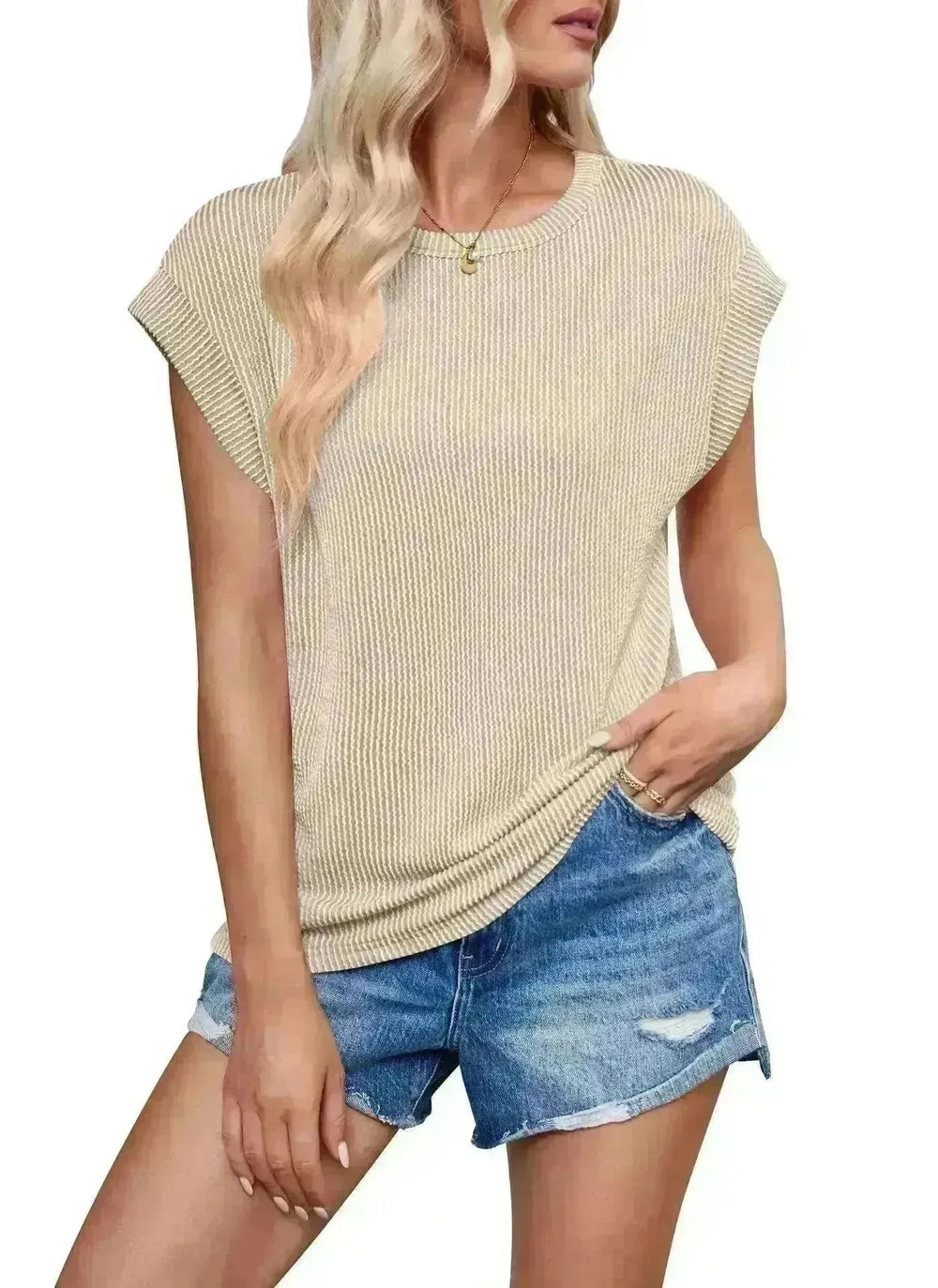 Solid Color Stripe Bat-sleeve T-shirt Summer Casual Loose Vest Tank Tops for Women. - EX-STOCK CANADA