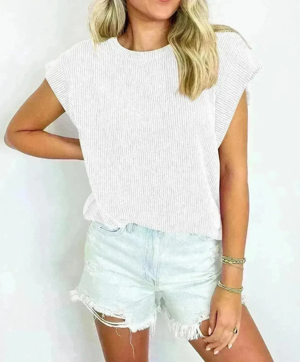 Solid Color Stripe Bat-sleeve T-shirt Summer Casual Loose Vest Tank Tops for Women. - EX-STOCK CANADA