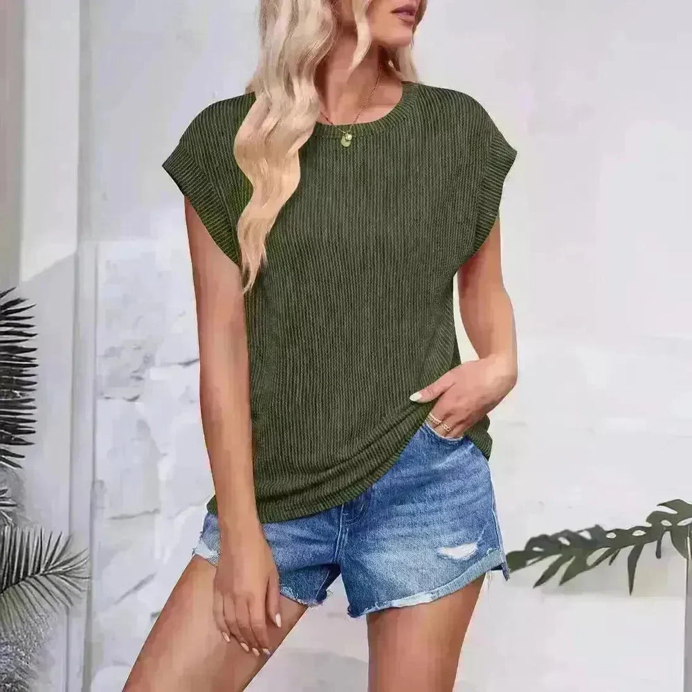 Solid Color Stripe Bat-sleeve T-shirt Summer Casual Loose Vest Tank Tops for Women. - EX-STOCK CANADA