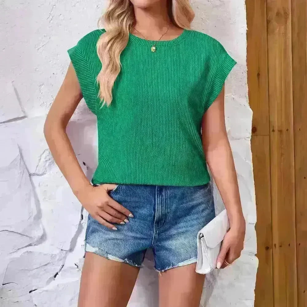 Solid Color Stripe Bat-sleeve T-shirt Summer Casual Loose Vest Tank Tops for Women. - EX-STOCK CANADA