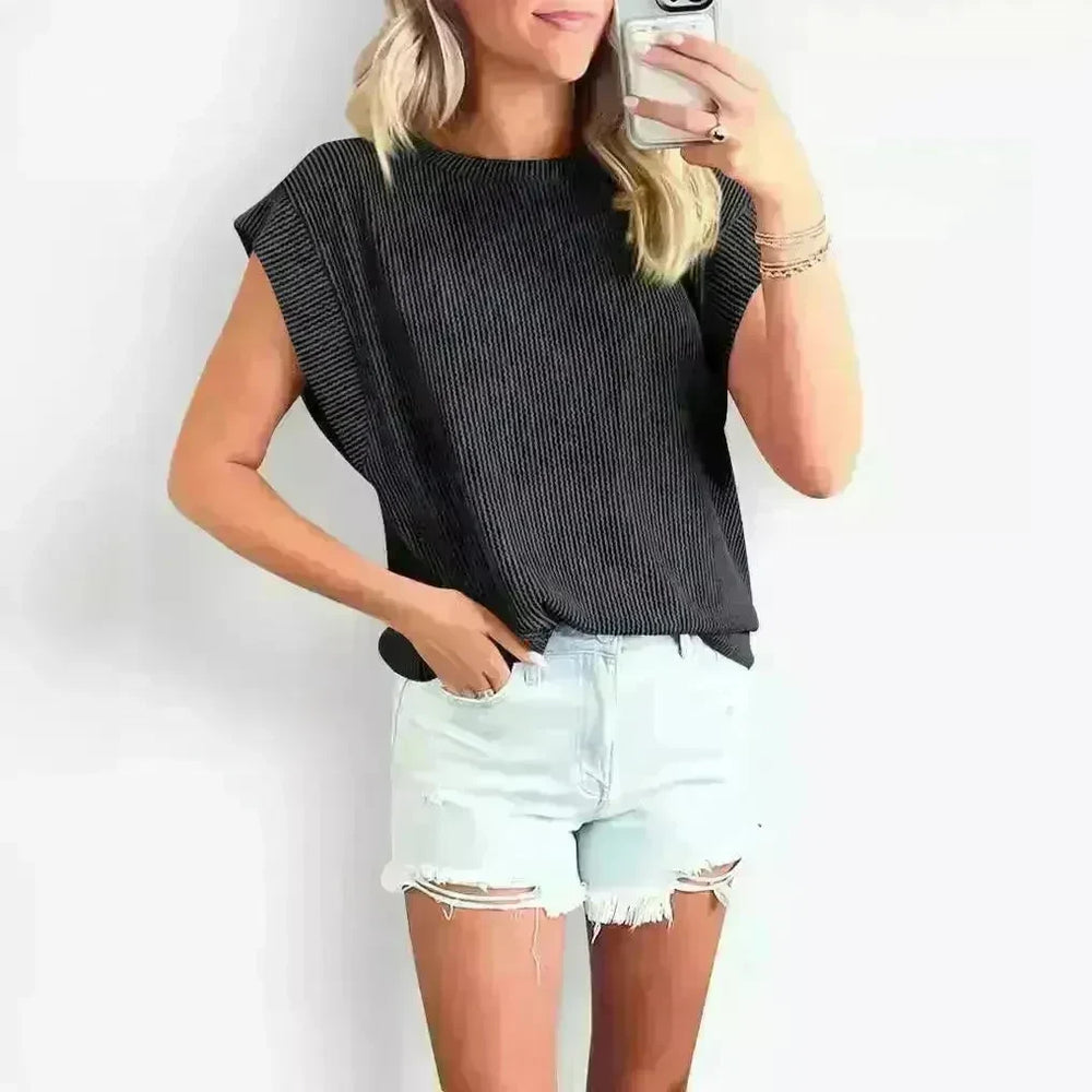 Solid Color Stripe Bat-sleeve T-shirt Summer Casual Loose Vest Tank Tops for Women. - EX-STOCK CANADA