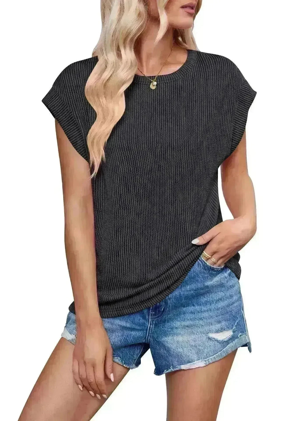 Solid Color Stripe Bat-sleeve T-shirt Summer Casual Loose Vest Tank Tops for Women. - EX-STOCK CANADA