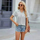 Solid Color V-neck Lapel Short-sleeved Cotton T-shirt Summer Loose Top Women - EX-STOCK CANADA