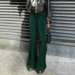 Solid Color Velvet Elastic High Waist Slimming Casual Bootcut Trousers Women - EX-STOCK CANADA
