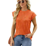 Solid Color Wave Pattern Bat Short sleeve T-shirt Top Summer Loose Vest Casual Cotton Tank Women - EX-STOCK CANADA