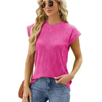 Solid Color Wave Pattern Bat Short sleeve T-shirt Top Summer Loose Vest Casual Cotton Tank Women - EX-STOCK CANADA
