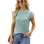 Solid Color Wave Pattern Bat Short sleeve T-shirt Top Summer Loose Vest Casual Cotton Tank Women - EX-STOCK CANADA