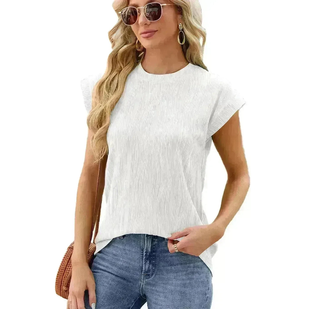 Solid Color Wave Pattern Bat Short sleeve T-shirt Top Summer Loose Vest Casual Cotton Tank Women - EX-STOCK CANADA