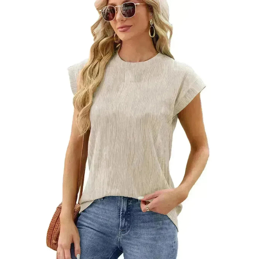Solid Color Wave Pattern Bat Short sleeve T-shirt Top Summer Loose Vest Casual Cotton Tank Women - EX-STOCK CANADA