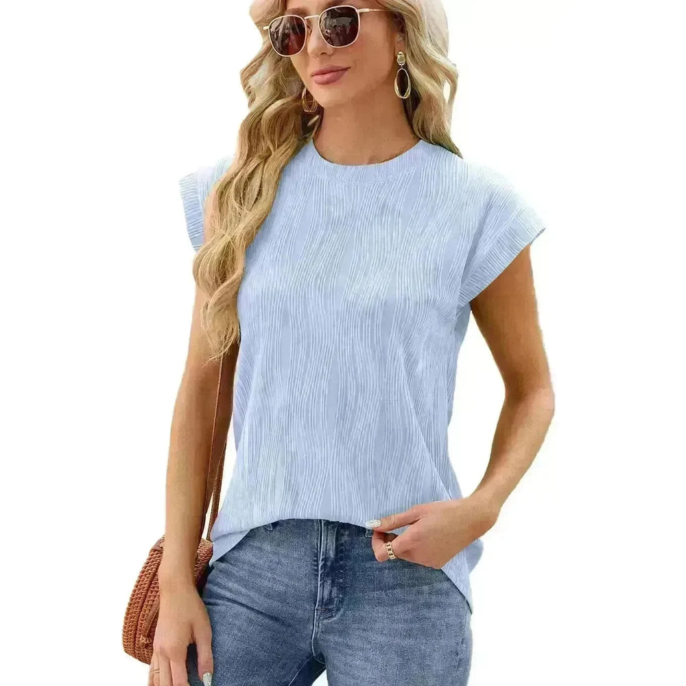 Solid Color Wave Pattern Bat Short sleeve T-shirt Top Summer Loose Vest Casual Cotton Tank Women - EX-STOCK CANADA