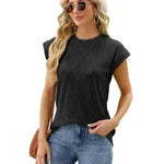 Solid Color Wave Pattern Bat Short sleeve T-shirt Top Summer Loose Vest Casual Cotton Tank Women - EX-STOCK CANADA