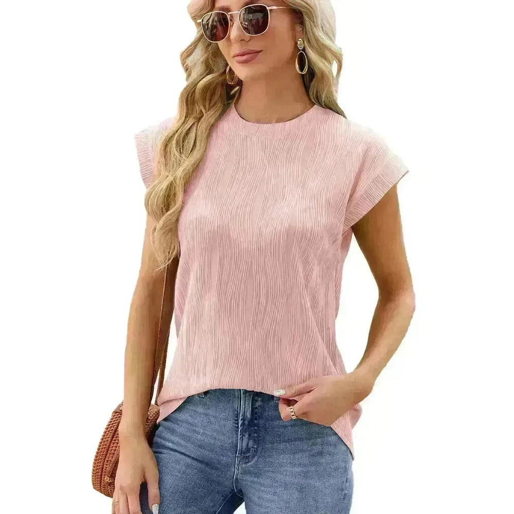 Solid Color Wave Pattern Bat Short sleeve T-shirt Top Summer Loose Vest Casual Cotton Tank Women - EX-STOCK CANADA