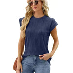 Solid Color Wave Pattern Bat Short sleeve T-shirt Top Summer Loose Vest Casual Cotton Tank Women - EX-STOCK CANADA