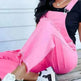 Solid pink Wide Leg Denim Suspender Pants Women Street Ripped Jumpsuit - EX-STOCK CANADA