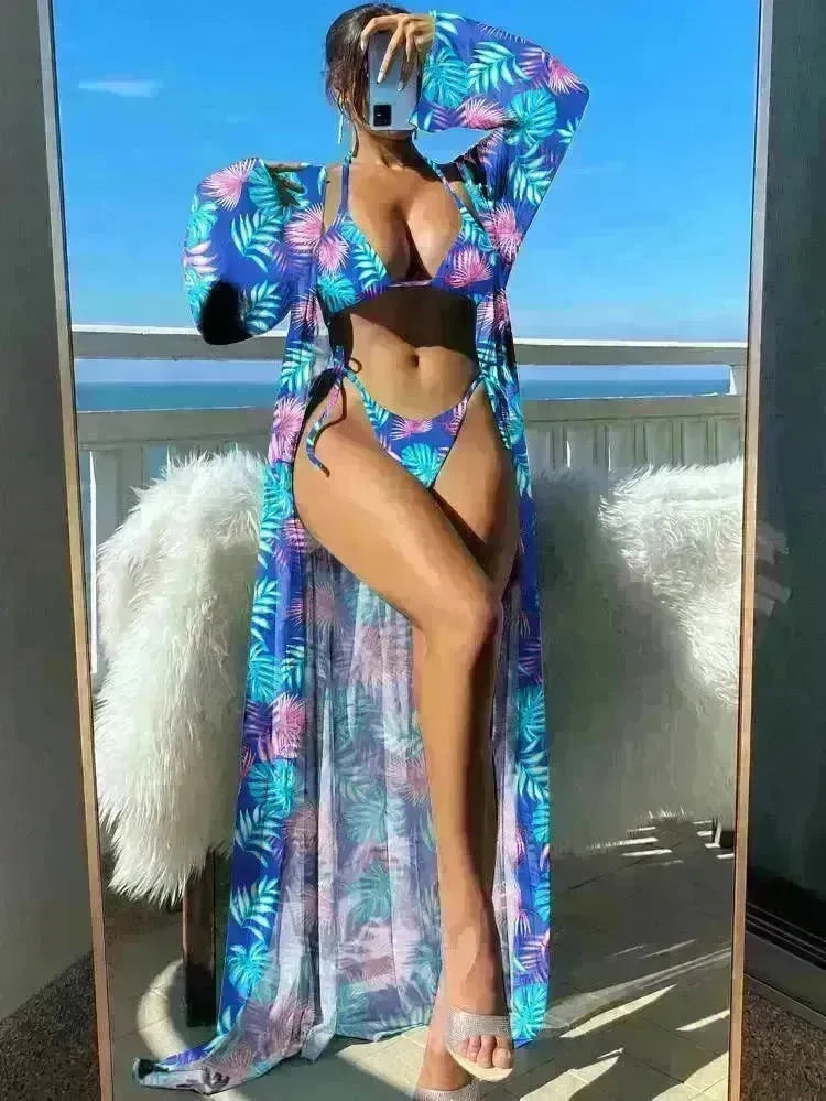 Split Long Sleeve Ins Blouse Banded Bikini - EX-STOCK CANADA