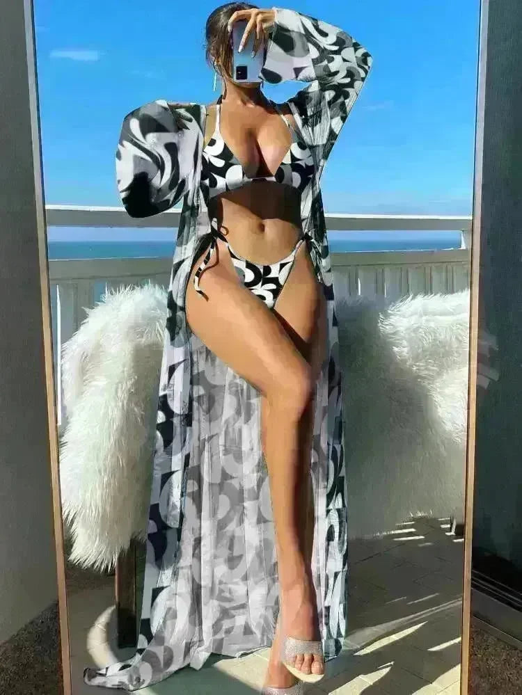 Split Long Sleeve Ins Blouse Banded Bikini - EX-STOCK CANADA