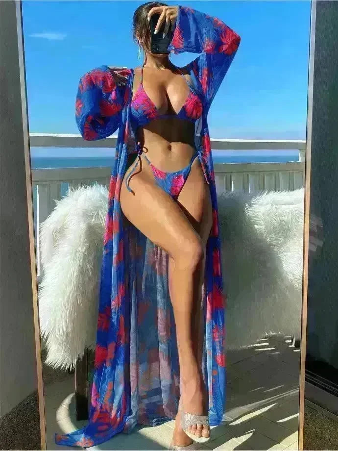 Split Long Sleeve Ins Blouse Banded Bikini - EX-STOCK CANADA