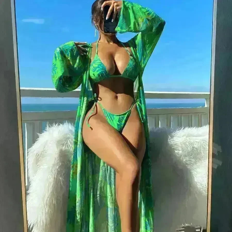 Split Long Sleeve Ins Blouse Banded Bikini - EX-STOCK CANADA