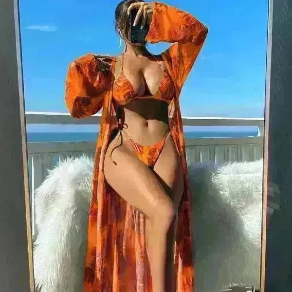 Split Long Sleeve Ins Blouse Banded Bikini - EX-STOCK CANADA