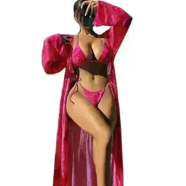 Split Long Sleeve Ins Blouse Banded Bikini - EX-STOCK CANADA