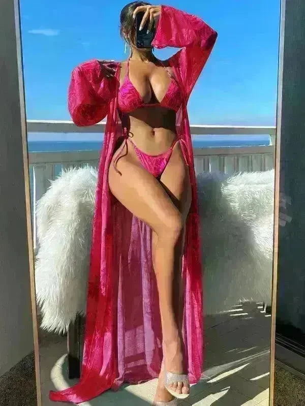 Split Long Sleeve Ins Blouse Banded Bikini - EX-STOCK CANADA