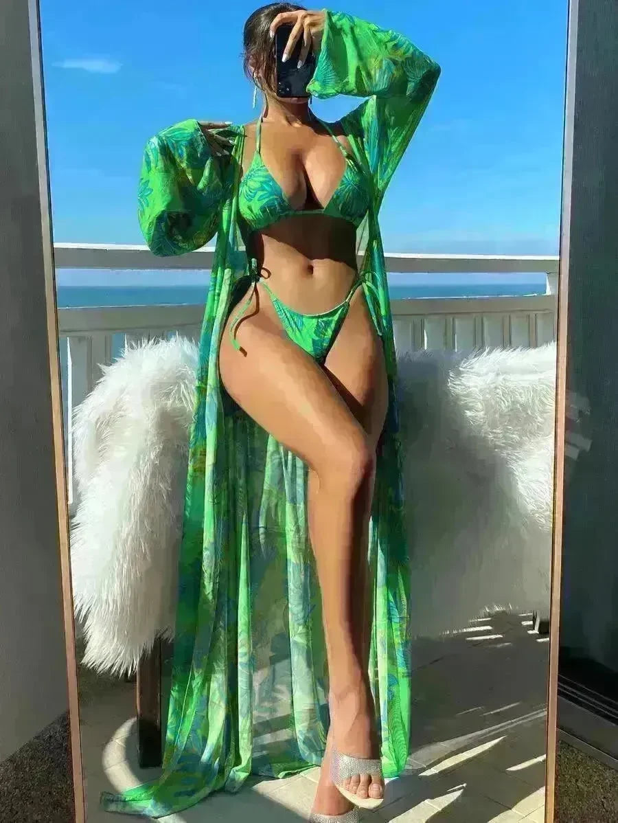 Split Long Sleeve Ins Blouse Banded Bikini - EX-STOCK CANADA