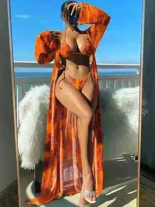 Split Long Sleeve Ins Blouse Banded Bikini - EX-STOCK CANADA
