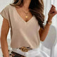Spring And Summer Solid Color Short-sleeved V-neck Simplicity T-shirt Top For Women - EX-STOCK CANADA