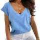 Spring And Summer Solid Color Short-sleeved V-neck Simplicity T-shirt Top For Women - EX-STOCK CANADA