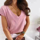 Spring And Summer Solid Color Short-sleeved V-neck Simplicity T-shirt Top For Women - EX-STOCK CANADA
