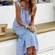 Square Collar Striped Lace-up Dress Mid-length Women - EX-STOCK CANADA
