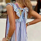 Square Collar Striped Lace-up Dress Mid-length Women - EX-STOCK CANADA