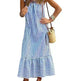 Square Collar Striped Lace-up Dress Mid-length Women - EX-STOCK CANADA