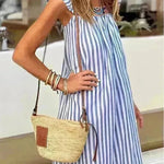 Square Collar Striped Lace-up Dress Mid-length Women - EX-STOCK CANADA