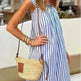 Square Collar Striped Lace-up Dress Mid-length Women - EX-STOCK CANADA