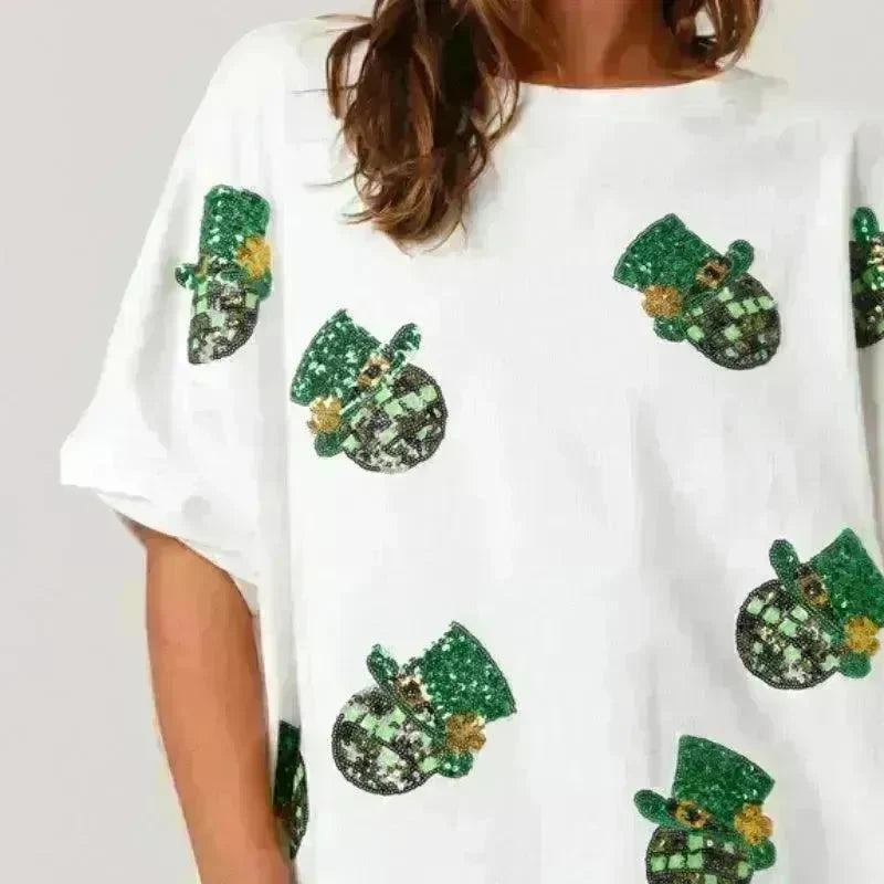 St Patrick Sequined Top Loose T-shirt For Women - EX-STOCK CANADA