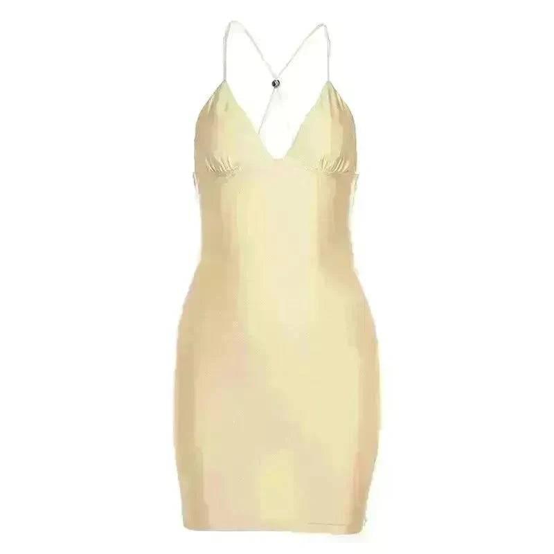 Strappy Bow Backless Slim Fit Printed Sheath Dress - EX-STOCK CANADA