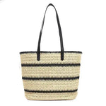 Striped Large Capacity Casual Summer Woven Straw Beach Tote Bag - EX-STOCK Canada