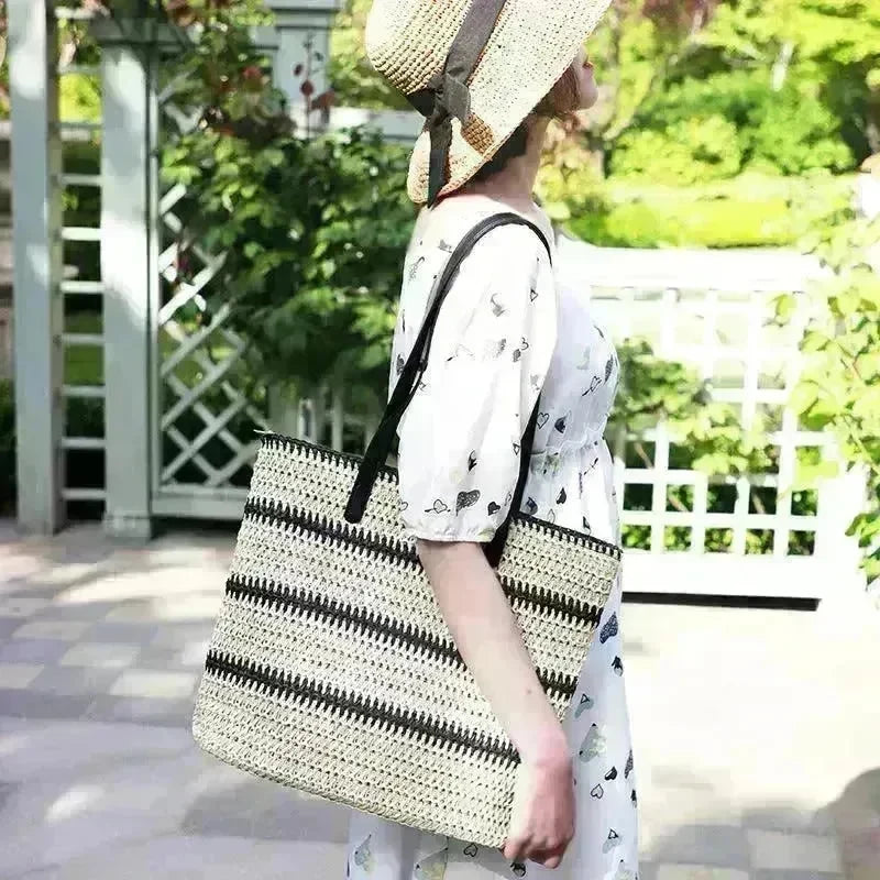 Striped Large Capacity Casual Handbag Summer Straw Bags - EX-STOCK CANADA