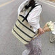 Striped Large Capacity Casual Summer Woven Straw Beach Tote Bag - EX-STOCK Canada