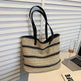 Striped Large Capacity Casual Summer Woven Straw Beach Tote Bag - EX-STOCK Canada