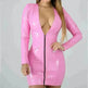 Stylish Bodycon Leather Mini Dress for Women V-neck Zipper Short Dress Long Sleeve Dress Party Dress - EX-STOCK CANADA