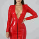 Stylish Bodycon Leather Mini Dress for Women V-neck Zipper Short Dress Long Sleeve Dress Party Dress - EX-STOCK CANADA