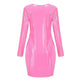 Stylish Bodycon Leather Mini Dress for Women V-neck Zipper Short Dress Long Sleeve Dress Party Dress - EX-STOCK CANADA