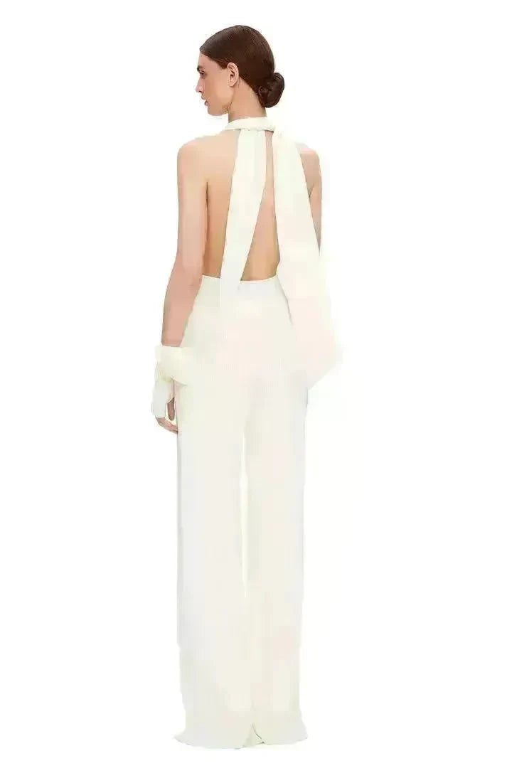 Summer Backless Halter V-neck Slimming Backless Slit Jumpsuit - EX-STOCK CANADA
