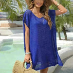 Summer Bikini Cover-up Dress V-neck Hollow Loose Seaside Vacation Beach Dresses For Women Clothing - EX-STOCK CANADA