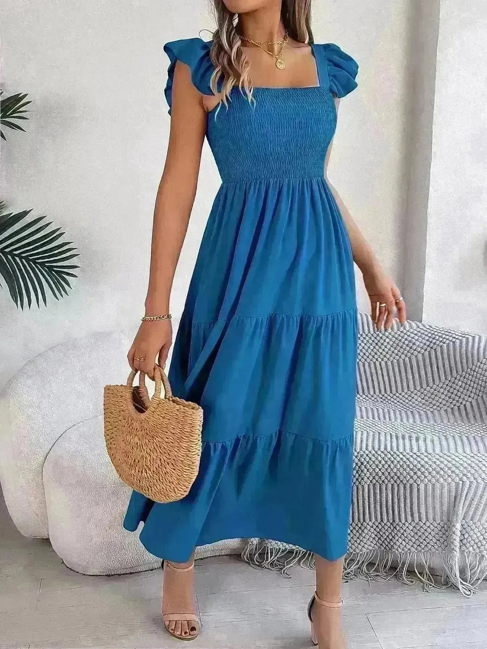 Summer Dress Casual Women's Sleeveless Midi Dress Pleated Long Layered Dress - EX-STOCK CANADA