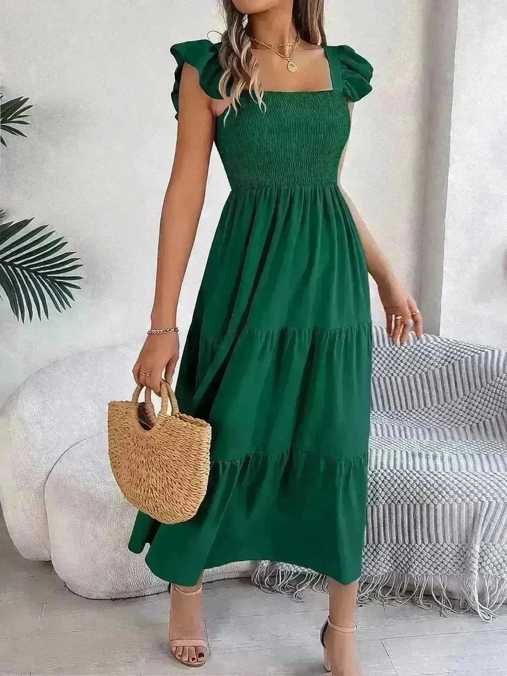 Summer Dress Casual Women's Sleeveless Midi Dress Pleated Long Layered Dress - EX-STOCK CANADA