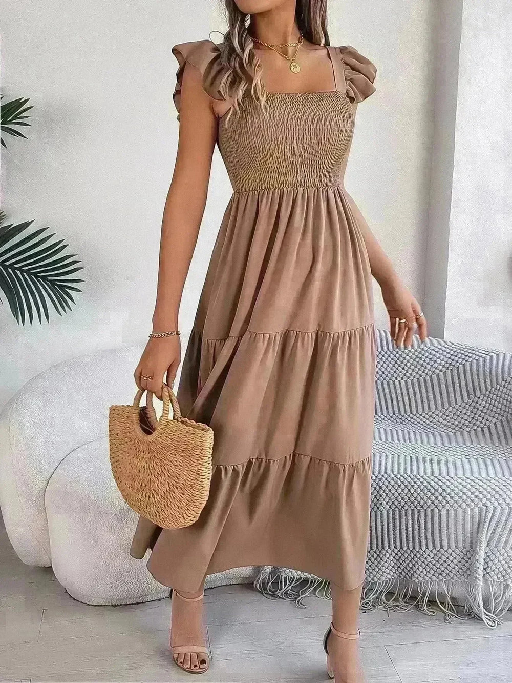 Summer Dress Casual Women's Sleeveless Midi Dress Pleated Long Layered Dress - EX-STOCK CANADA