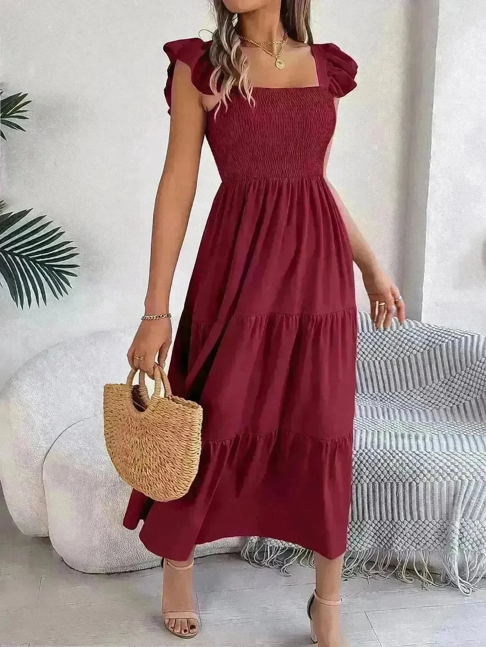 Summer Dress Casual Women's Sleeveless Midi Dress Pleated Long Layered Dress - EX-STOCK CANADA